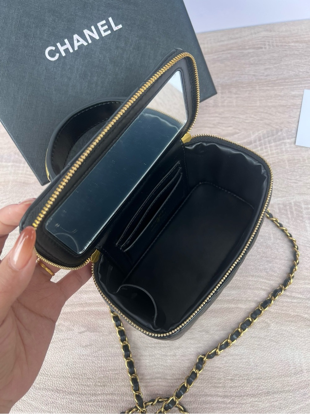 CC Black Quilted Vanity Bag with Gold Chain Strap - Picture 5 of 10